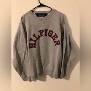 Vintage XL Tommy Hilfiger Sweater Crewneck Grey Long Sleeve Red Blue Extra Large